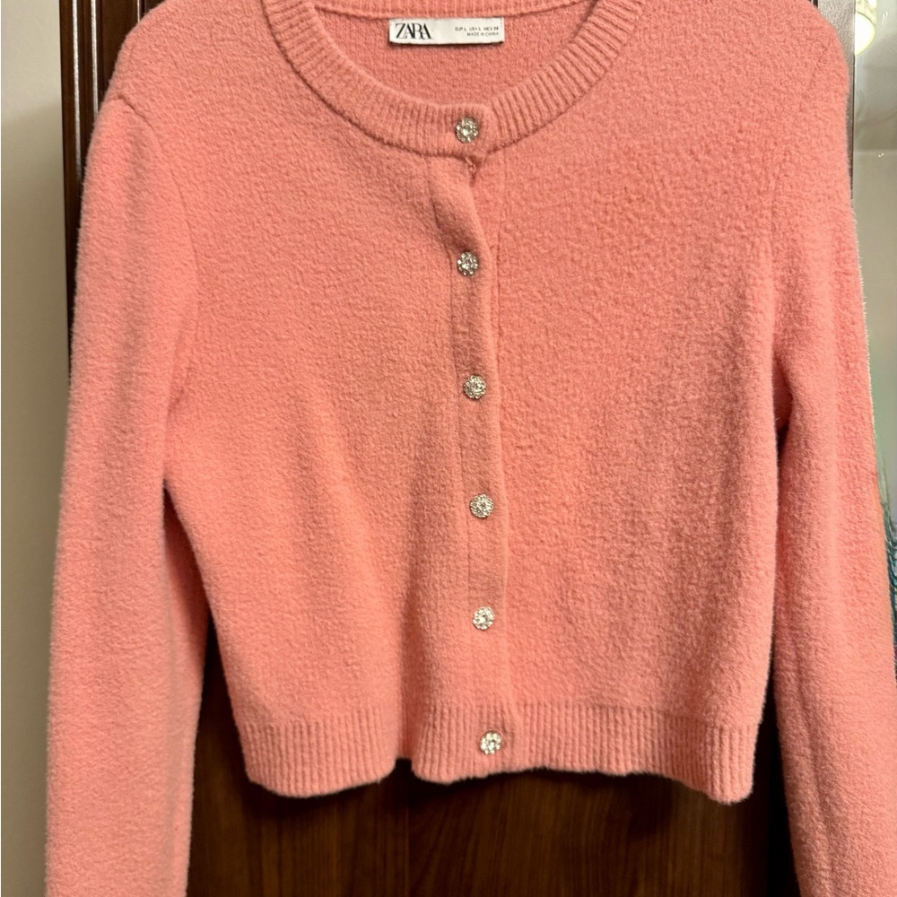 Zara Pink Cardigan Sweater Soft Pastel
